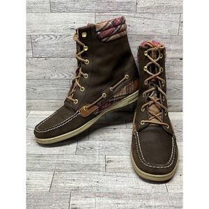 SPERRY-TOP SIDER Women's Hikerfish Boots Brown/Wool Pink‎ Plaid Sz 11M